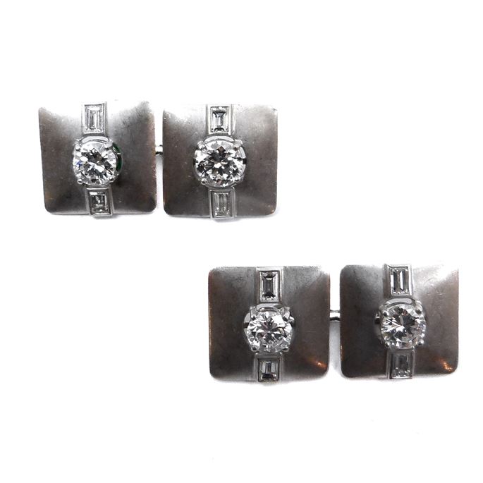 Pair of Art Deco platinum and diamond square panel cufflinks | MasterArt